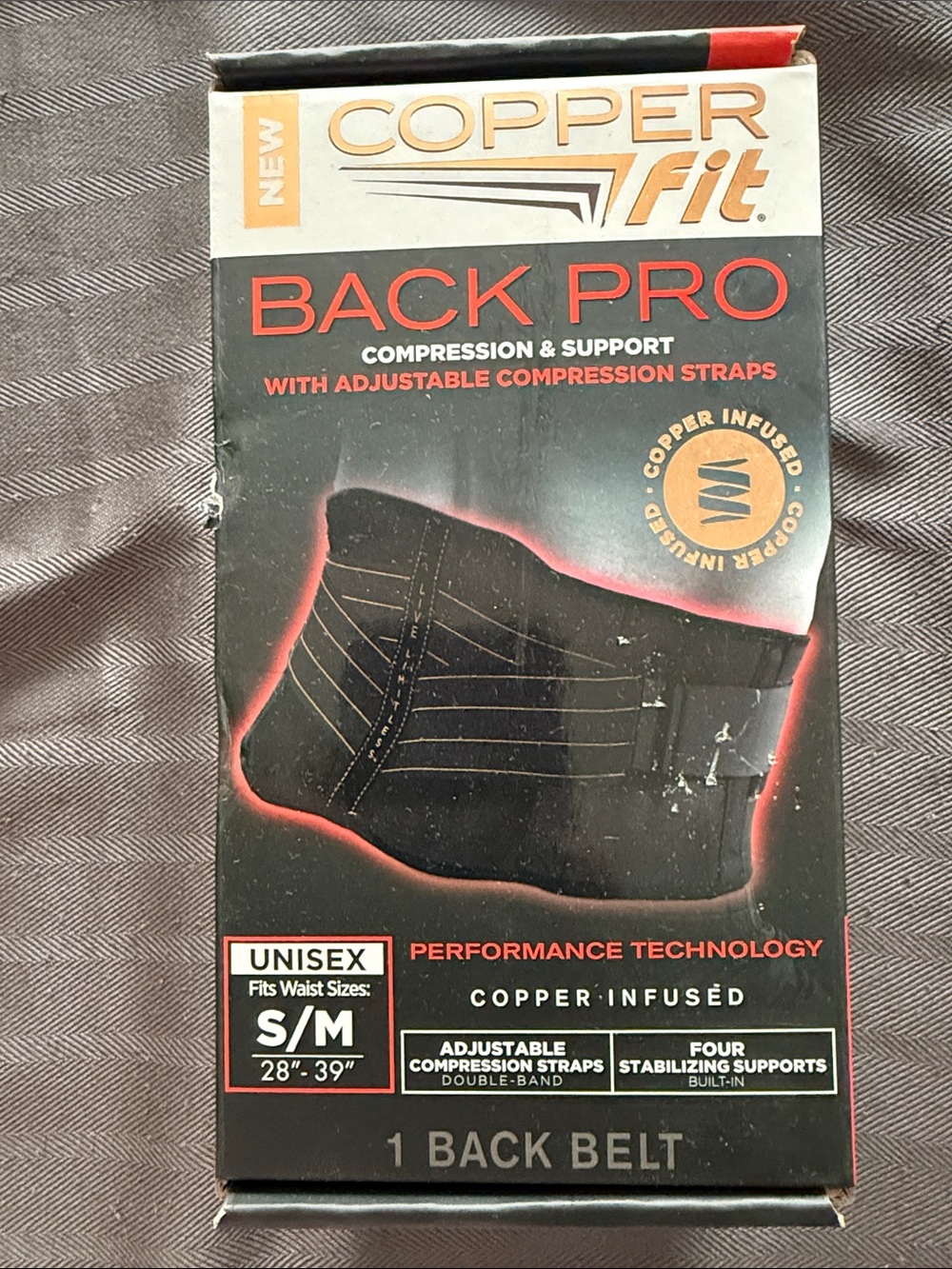 Copper Fit Back Pro Compression Back Belt — Black- unisex- s/m